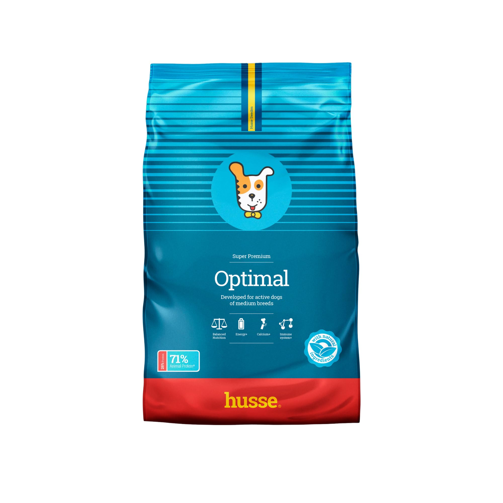 Husse Optimal Dry Dog Food Chicken Based Recipe, High-Protein, Natural Choice, Optimized Kibble Texture, Balanced Nutrition and Healthy Digestion for Dogs, 12kg