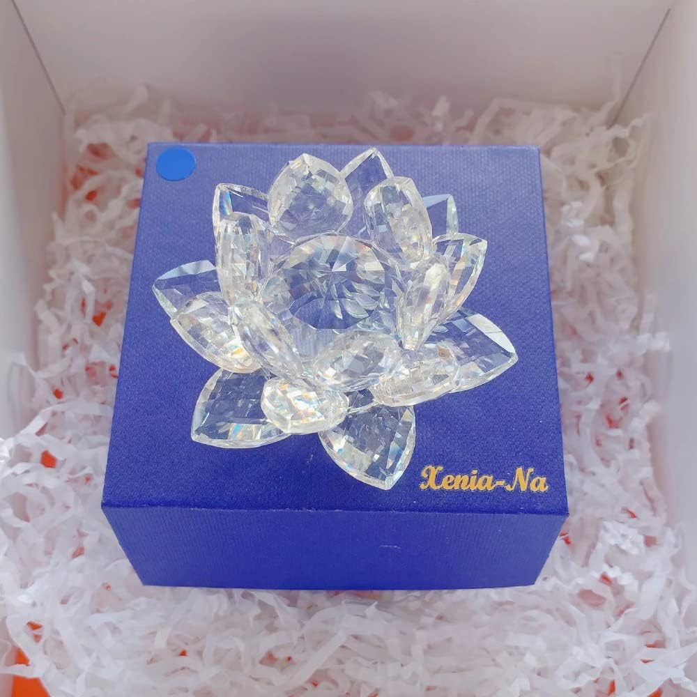 Clear Crystal Lotus, Sparkle Flower with Gift Box, Hue Reflection, Glittering, Peace, Good Fortune, Wisdom, Feng Shui Ornaments, Home Decor, Party, Photography (3.2''/8cm, Transparent) - Image 3