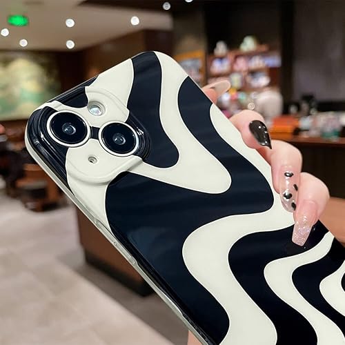 Miniatura 5 de MZELQ Funda para iPhone 12 Pro Max, funda suave con lindo patrón Wave IMD, protección de la cámara, funda de teléfono a prueba de golpes en blanco y