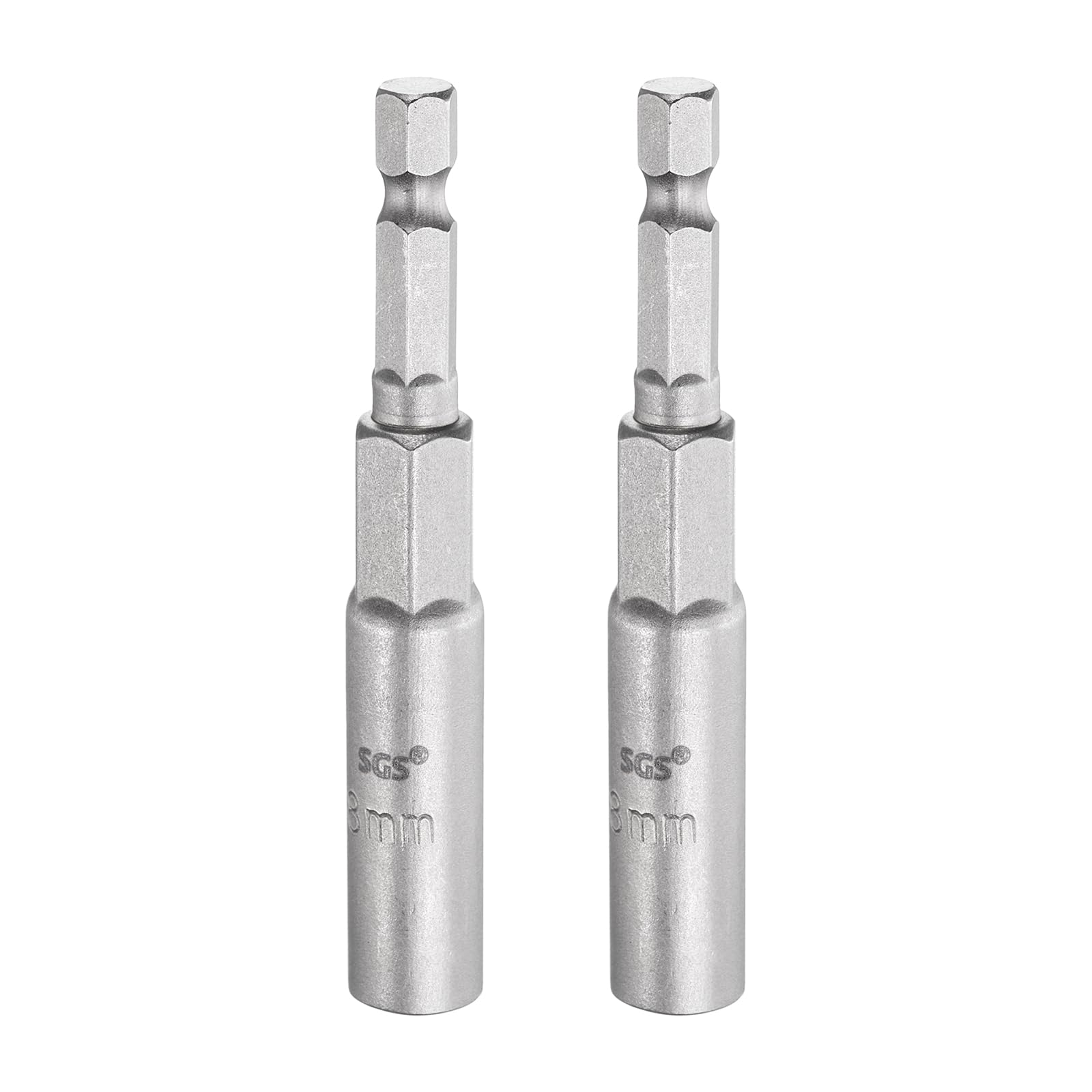 sourcing map 2pcs Nut Driver Drill Bit 8mm Metric Socket 1/4" Hex Shank 3.15" (80mm) Long 6-Point Sockets Quick Change CR-V Steel Bolt Setters for Power Drill Drivers