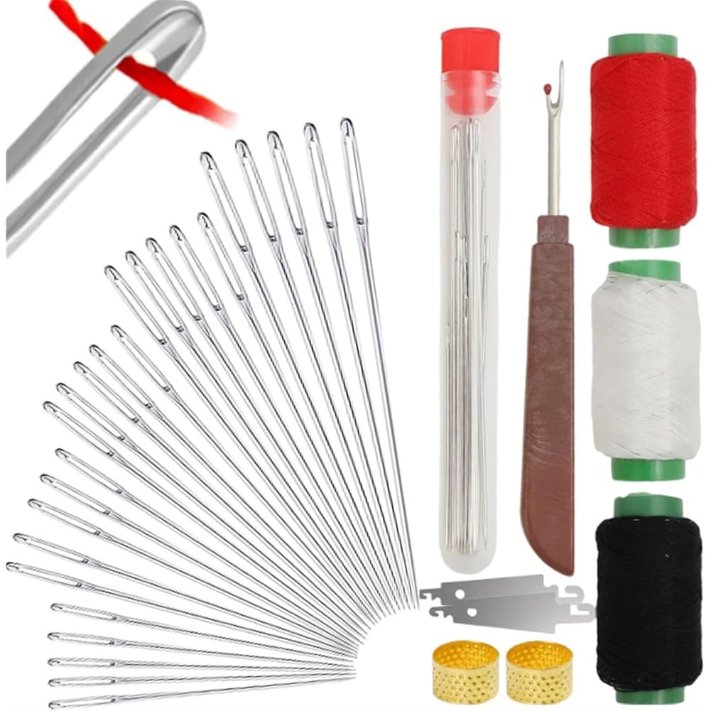 CTRLZS Sewing Tool Set 34Pcs Big Eye Steel Needle Kit for Quilting& Handmade Sewing for DIY Projects