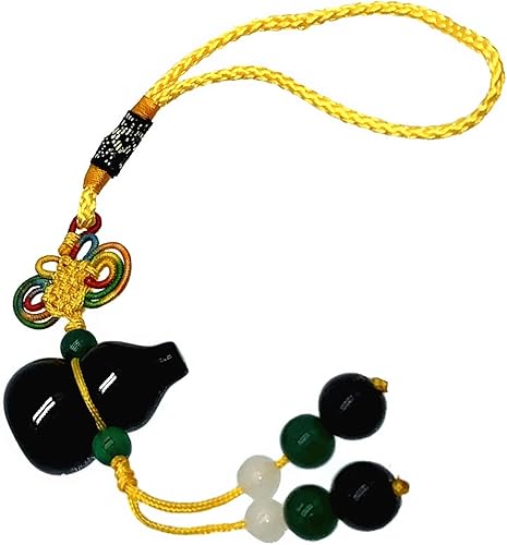Vista 2 de Feng Shui - Colgante hecho a mano de obsidiana negra Wu LouHu Lu Calabash Calabash para coche o bolso para la buena suerte