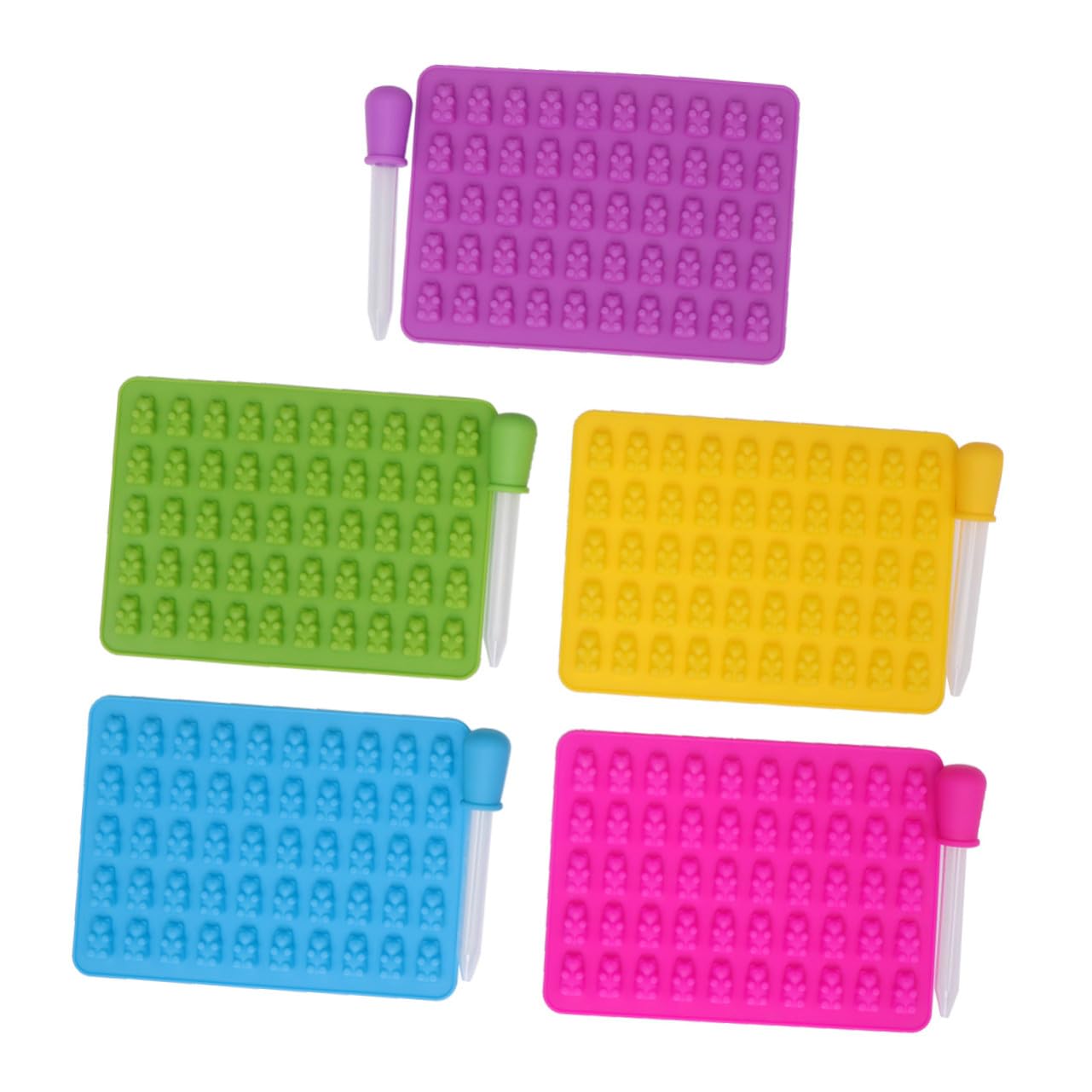 Gatuida 5sets Stampo Forma di Orso Stampo per Caramelle in Silicone per Cioccolato per Gommose Orsetto con Contagocce