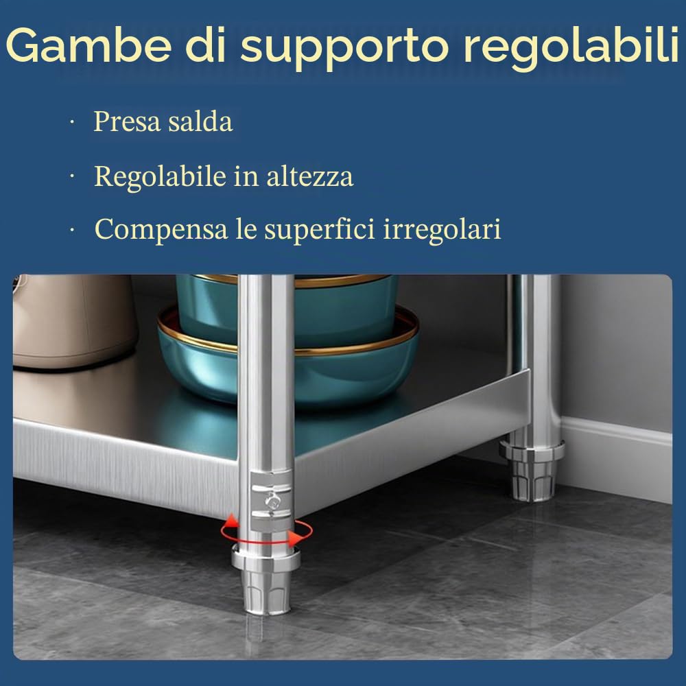 Tavolo da Lavoro in Acciaio Inox, Tavolo da Cucina Professionale, Piano di Lavoro in Metallo, Tavolo per Preparazione per Alimenti/Carne per Cucina,Industria, Ristorazione,120x40x80cm