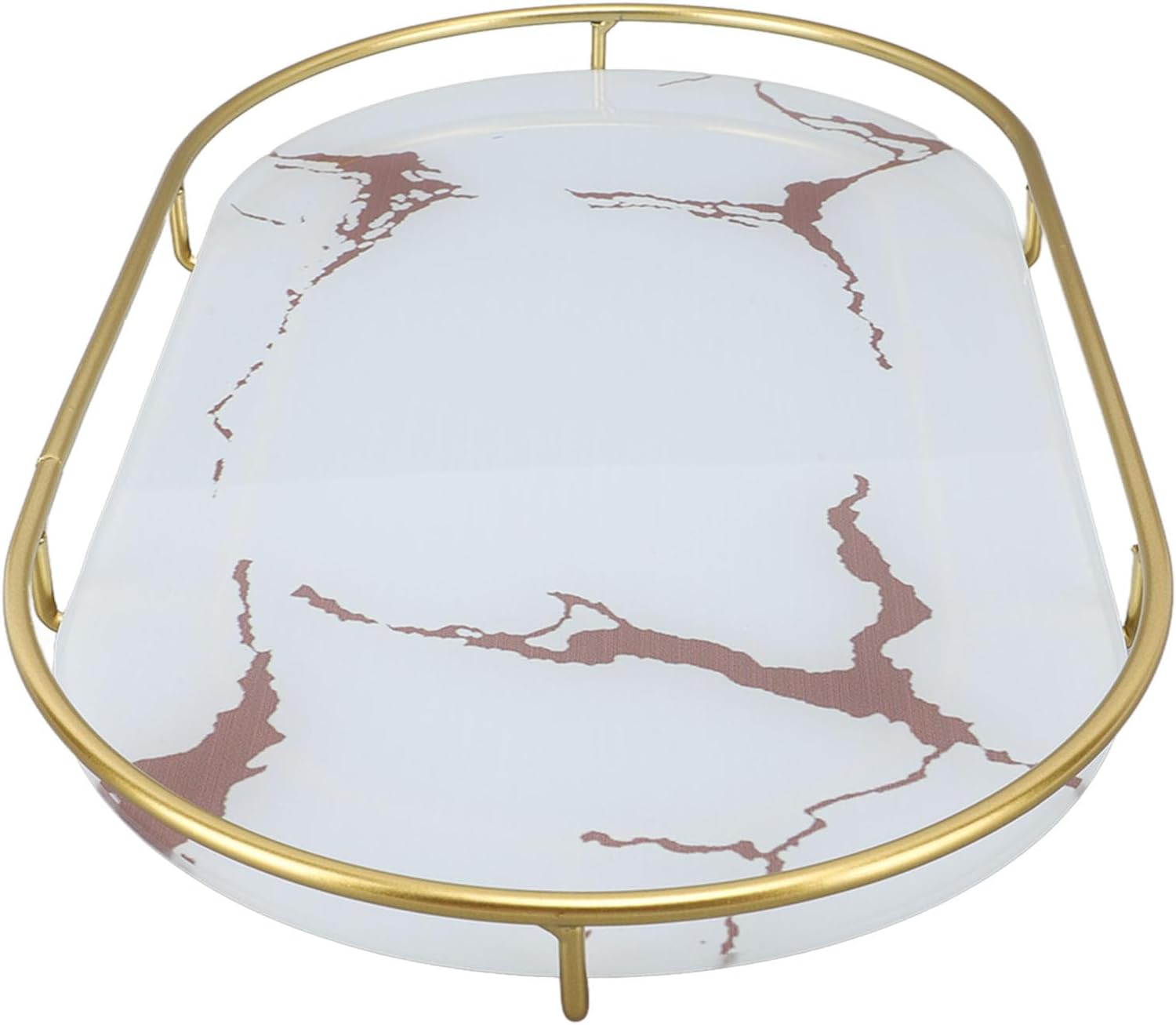 Bathroom Organiser Tray, Space Saving Golden Texture Light Luxury Bathroom Storage Tray for Toilet for Towel Paper for Napkins for Makeup (White Base)
