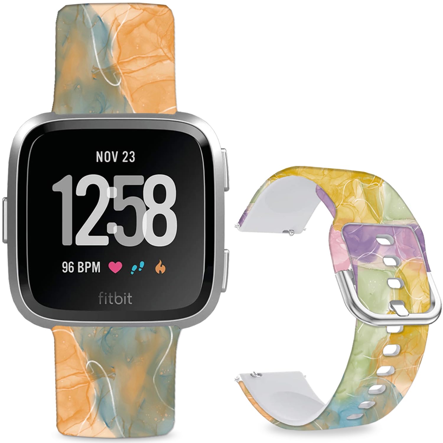 Leotop Pattern Printed Soft Silicone Replacement Bands Compatible with Fitbit Versa/Fitbit Versa 2 for Women Men Teens. (Colorful Clouds and Mist) — image 1