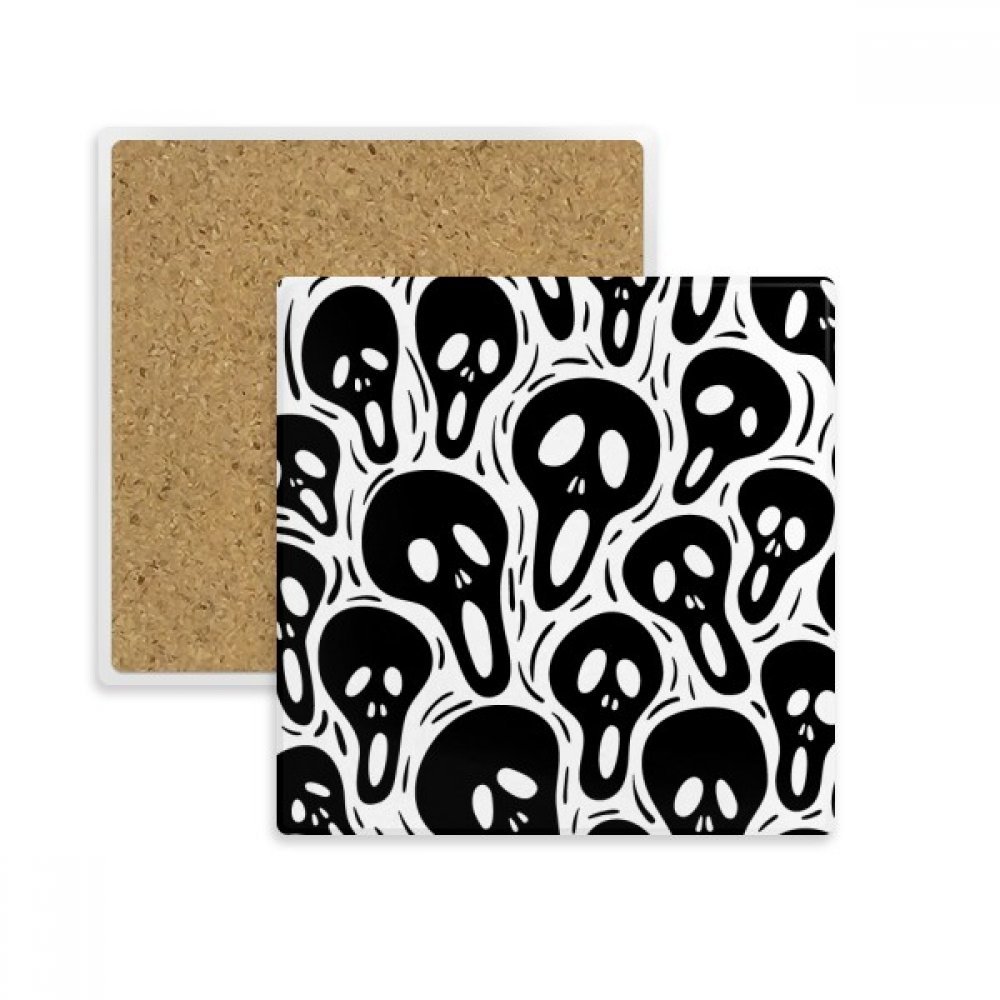 Tasse carrée Halloween Cartoon Crâne et dessous de verre absorbant pour boissons