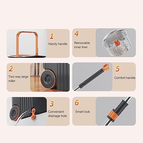 Miniatura 6 de Trapeador giratorio de doble compartimento y bucle, trapeador y cubo con escurridor para el hogar, sistema de limpieza de piso giratorio 360 con 6