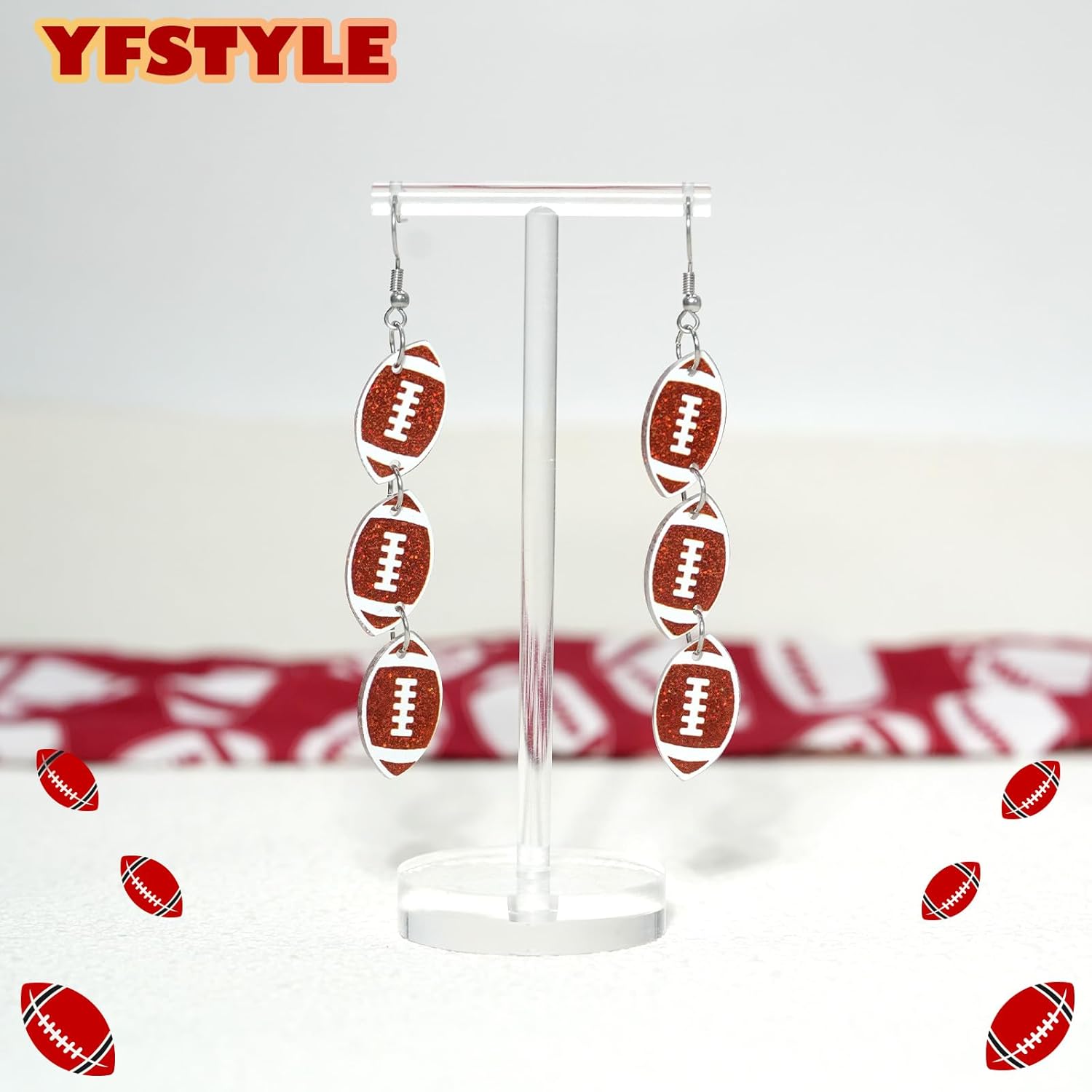 yfstyle Game Day Football Earrings for Women Acrylic Glitter Football Dangle Earring Sports Lovers Fans Game Day Accessories - Image 7