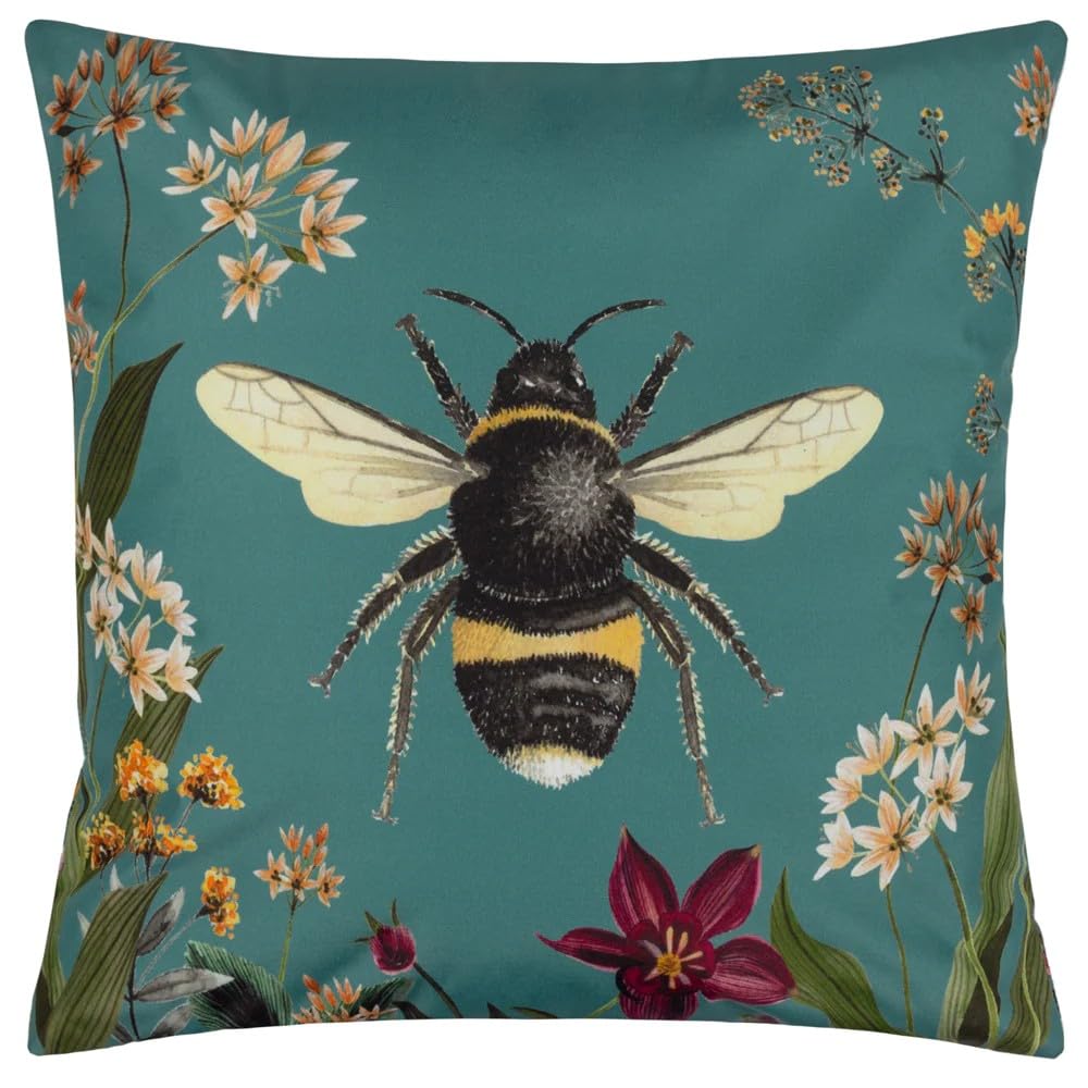 Wylder Nature Midnight Garden Bee Outdoor Cushion Cover,Teal,43 x 43cm
