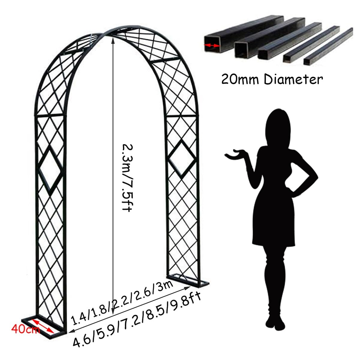 Arco per Rampicanti Arco per Rose da Giardino Arco di Nozze Pergolato da Giardino per Interni ed Esterni 140/180/260/300cm Larghezza Arco Sostegno Pianta Rampicante(300x230cm)