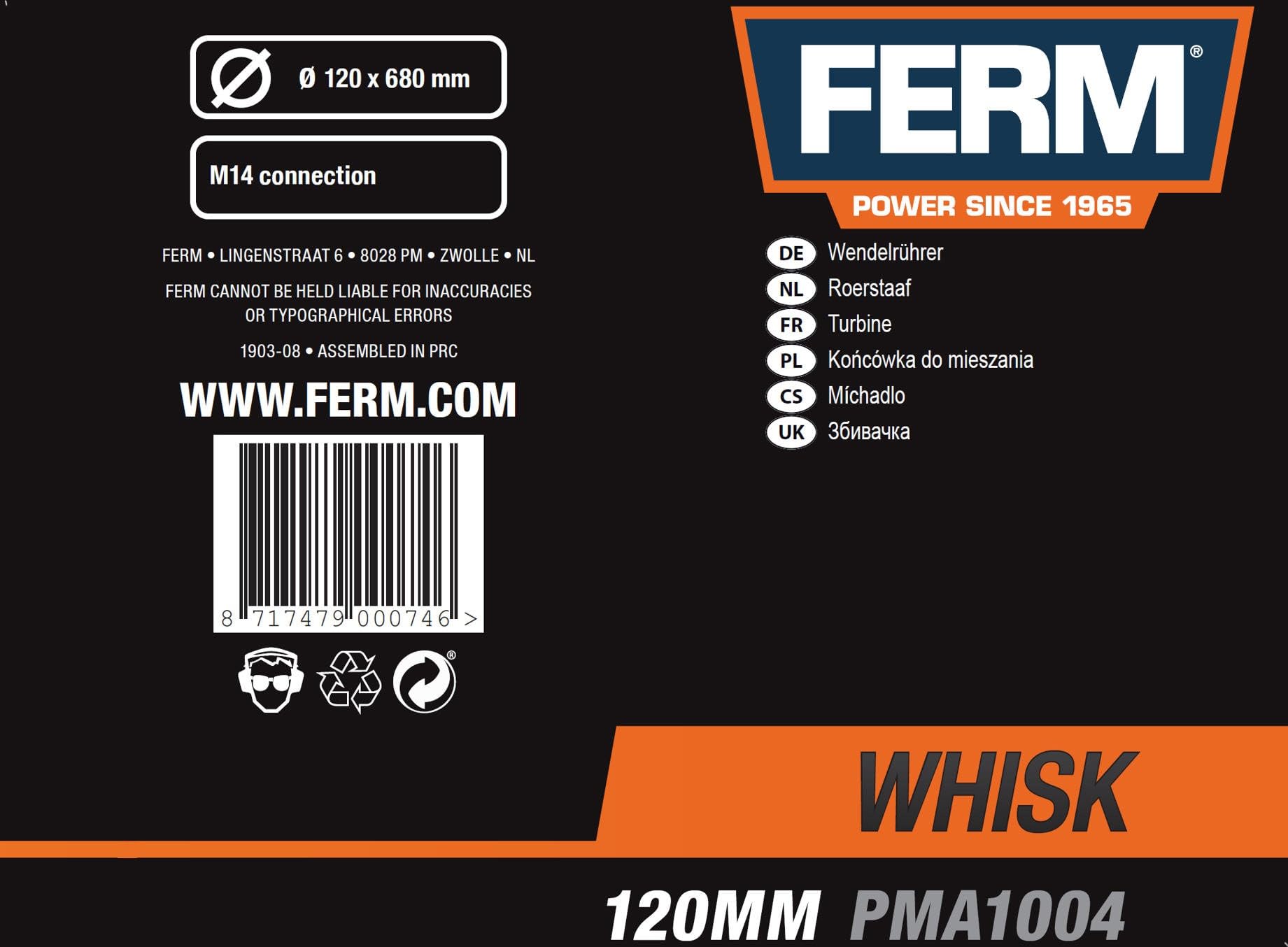 FERM Frusta - per Materiali Collosi e Viscosi 120x680mm - per miscelatore