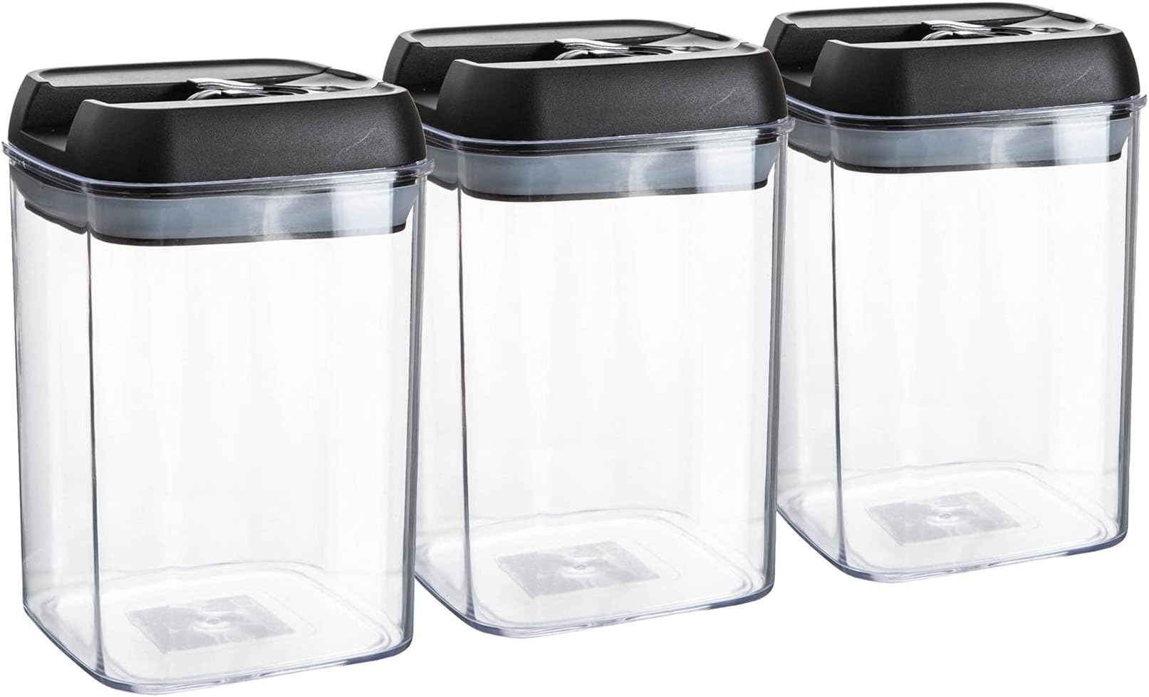 Argon Table Food Storage Containers with Airtight Flip Lock Lids - 800ml - Black - 3 Pack - Plastic Kitchen Storage Tupperware Pantry Food Organiser for Cereal, Oats, Sugar, Coffee, Biscuits, Tea