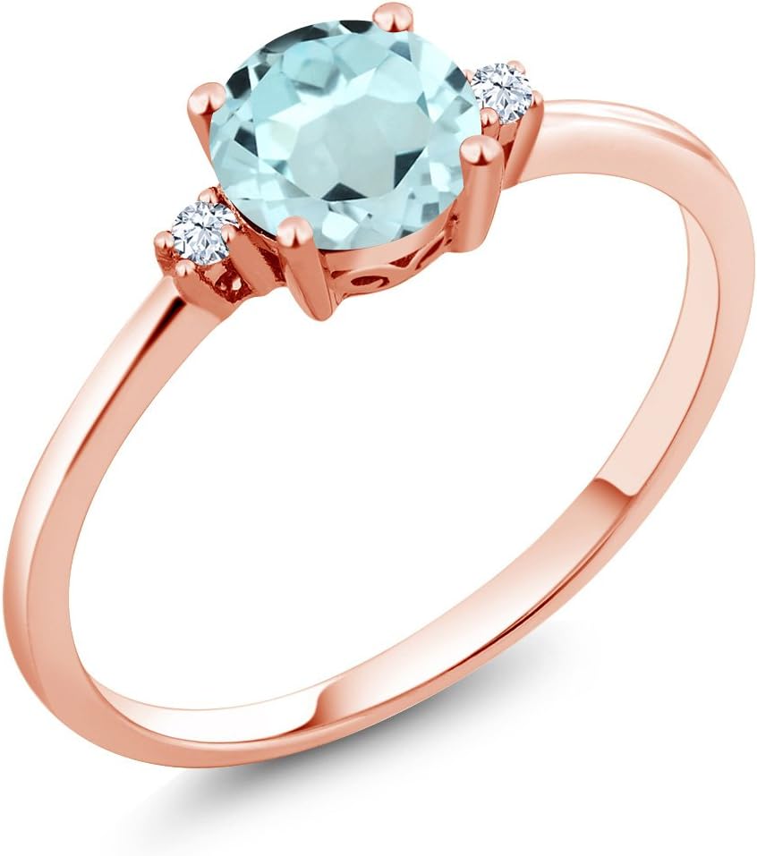 Gem Stone King 10K Rose Gold Sky Blue Topaz and White Created Sapphire Solitaire Engagement Ring For Women (0.93 Cttw, Round 6MM, Gemstone November Birthstone)