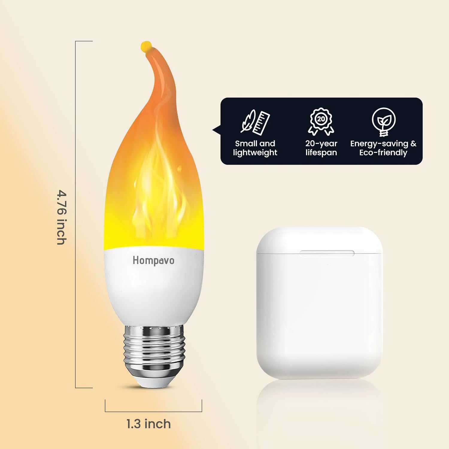 Hompavo Upgraded LED Flame Light Bulbs, 3 Modes Flickering Light Bulbs, E26 Candle Fire Light Bulb for Christmas Halloween Party Porch Indoor & Outdoor Home Decoration - 8 Pack