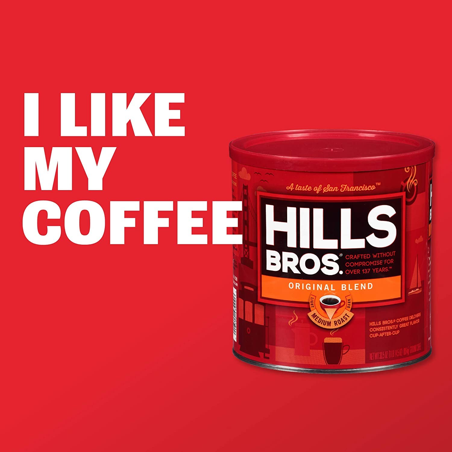 Hills Bros Original Mild Blend Ground Coffee, Light Roast, Smooth and Balanced for a Rich Light Coffee Taste 30.5 Ounce (Pack of 2)