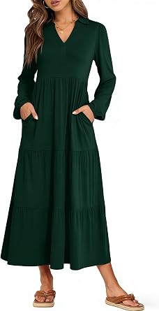 ANRABESS Womens Long Sleeve Polo Casual Fall Maxi Dress