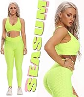 Vista 36 de SEASUM - Pantalones de yoga de cintura alta para mujer, con control de abdomen y realce de glúteos, leggings favorecedores para entrenar y correr