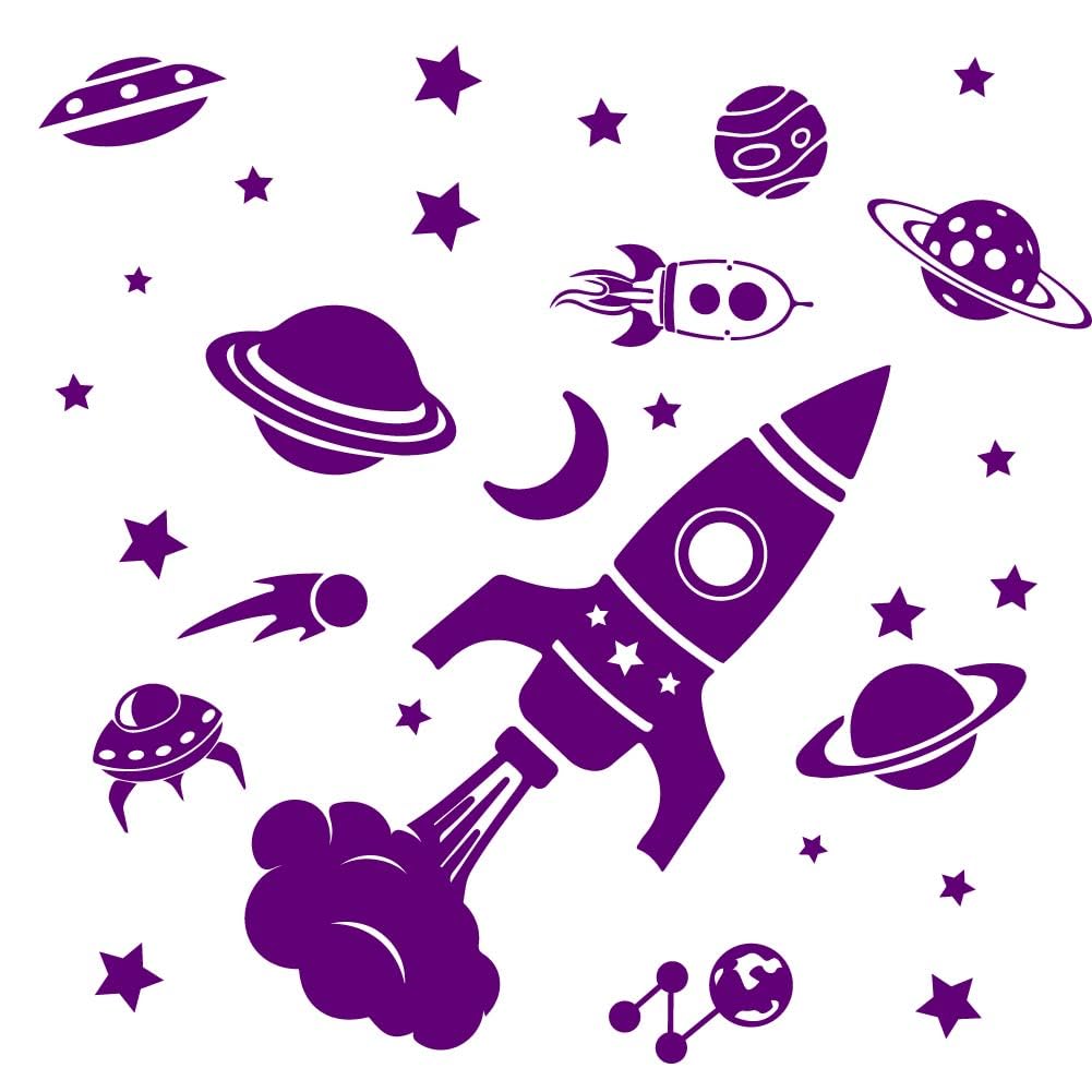 SUPERDANT Simple Planet Rocket Wall Decals Outer Space Wall Sticker DIY Purple Wall Sticker Murals Stickers for Kids Bedroom Nursery Living Room Decoration - Image 2