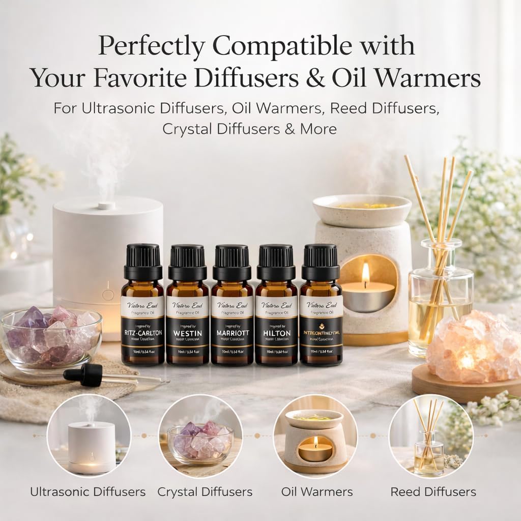 Luxury Hotel Inspired Fragrance Oil Set, 6 Pack Hotel Collection Diffuser for Humidifier, Aroma Diffuser, Candle&Soap Making, Long Lasting Scented Oil for Bedroom, Bathroom & Office