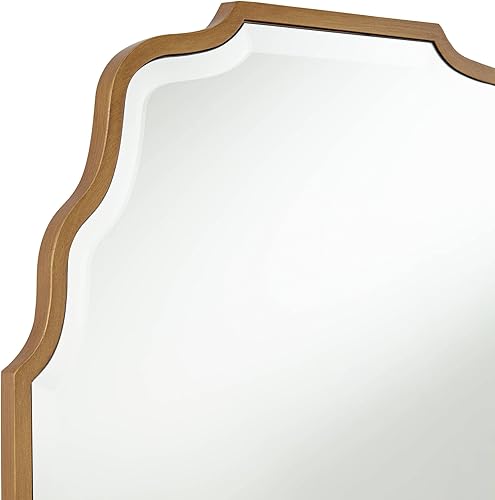 Miniatura 3 de Noble Park Espejo de pared rectangular decorativo para tocador, moderno, biselado, ondulado, arqueado, exuberante, marco de madera de oro antiguo,