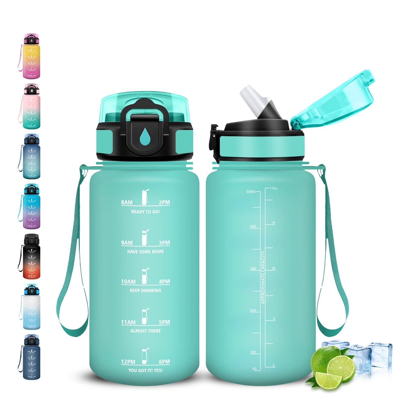 Borraccia, 500ml Borraccia Bambini, Senza Perdite, Borraccie con Cannuccia, Facile da Trasportare, Borraccie Graduata, con Chiusura di Sicurezza, Borracce per Scuole, Ufficio, Campeggio