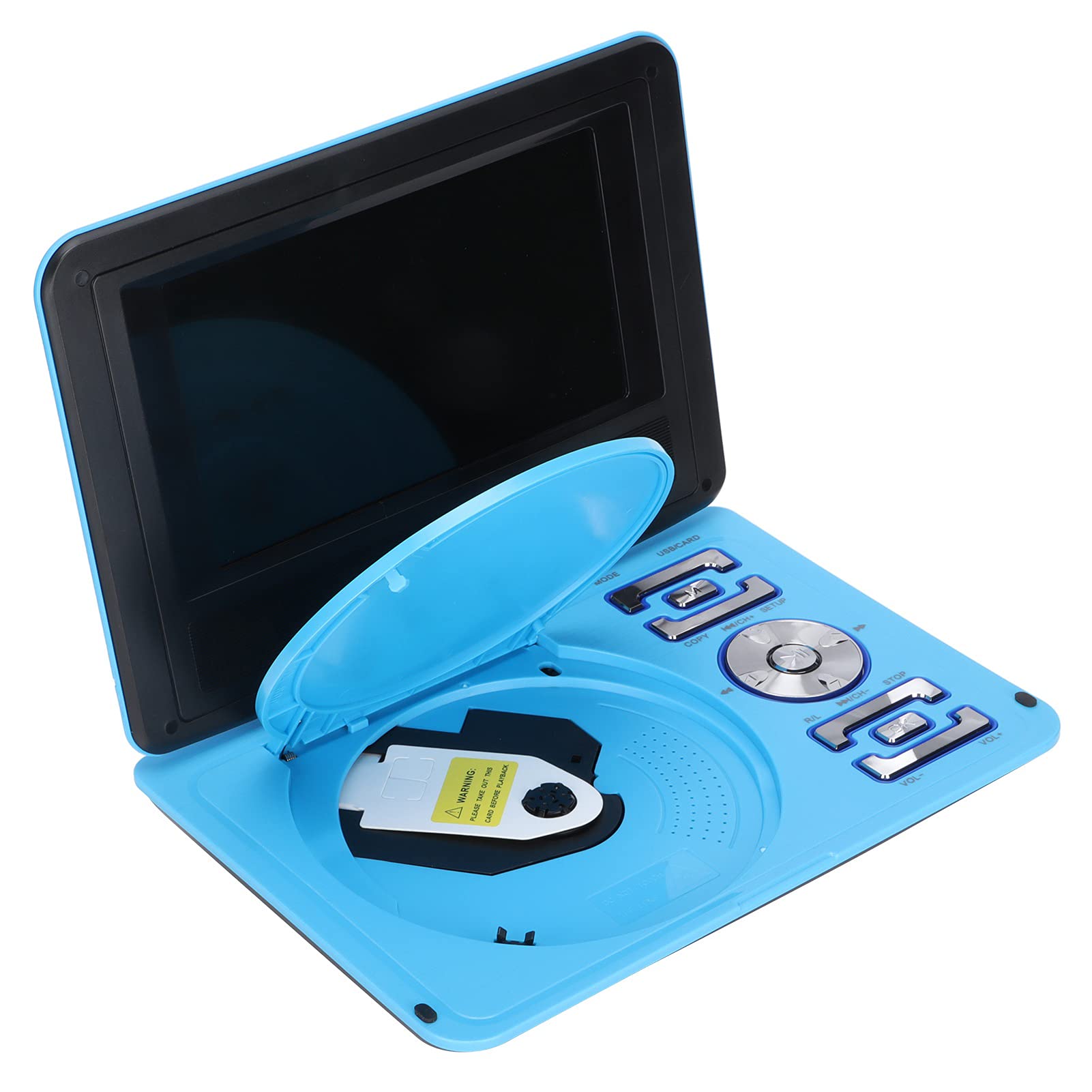 Tragbarer DVD-Player, 6,8 Zoll HD / 270 ° Rotation Kinder Mobiler DVD-TV-Player/UKW-Radioempfänger/Kartenleser/Gameplay, Eingebauter 1500-mAh-Akku, für Heimauto Im Freien(EU-blau)