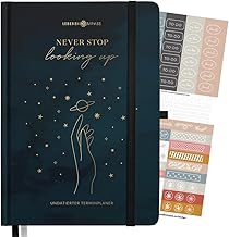 Lebenskompass Terminplaner Undatiert A5 ”STARGAZING” - Schöner Hardcover Kalender ohne Datum - Terminkalender mit Stifthalter, Froschtasche + Extras