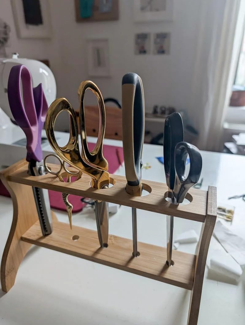 Madam Sew Scissor Holder for Sewing Machine - Holds up to 5 Pairs of Scissors/Shears, Wooden Scissors Holder for Office or Sewing Room