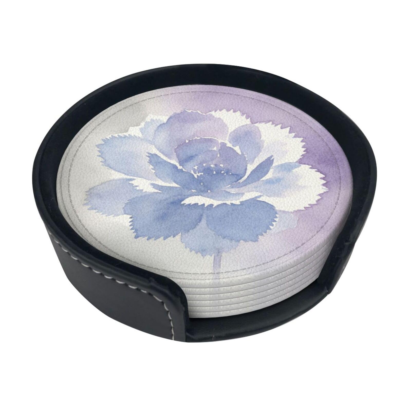 Flower Shadow Wash Leather Coasters-Set of 6 with Storage Holder