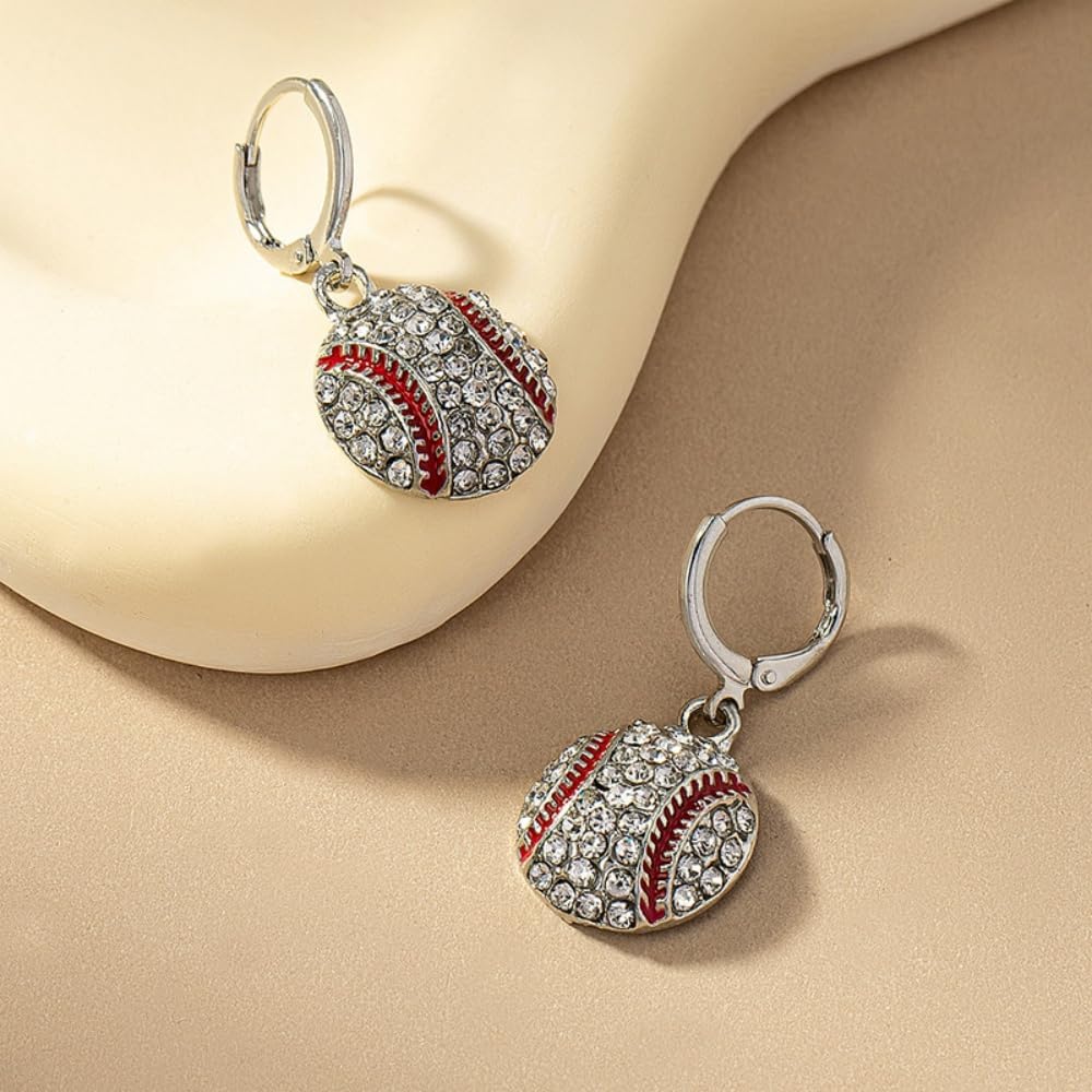 Rhinestone Sport Ball Drop Earrings Shiny Football Basketball Baseball Volleyball Soccer Dangling Earrings for Women Game Day Jewelry Decoration - Image 2