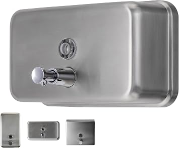 Horizontal Commercial Soap Dispenser Wall Mount, 304 Stainless Steel & Solid Brass Pump Core, Hand Soap Dispenser with Corrosion-Proof Lining for Bathrooms & Kitchens, 37oz/1100ml ADA Compliant