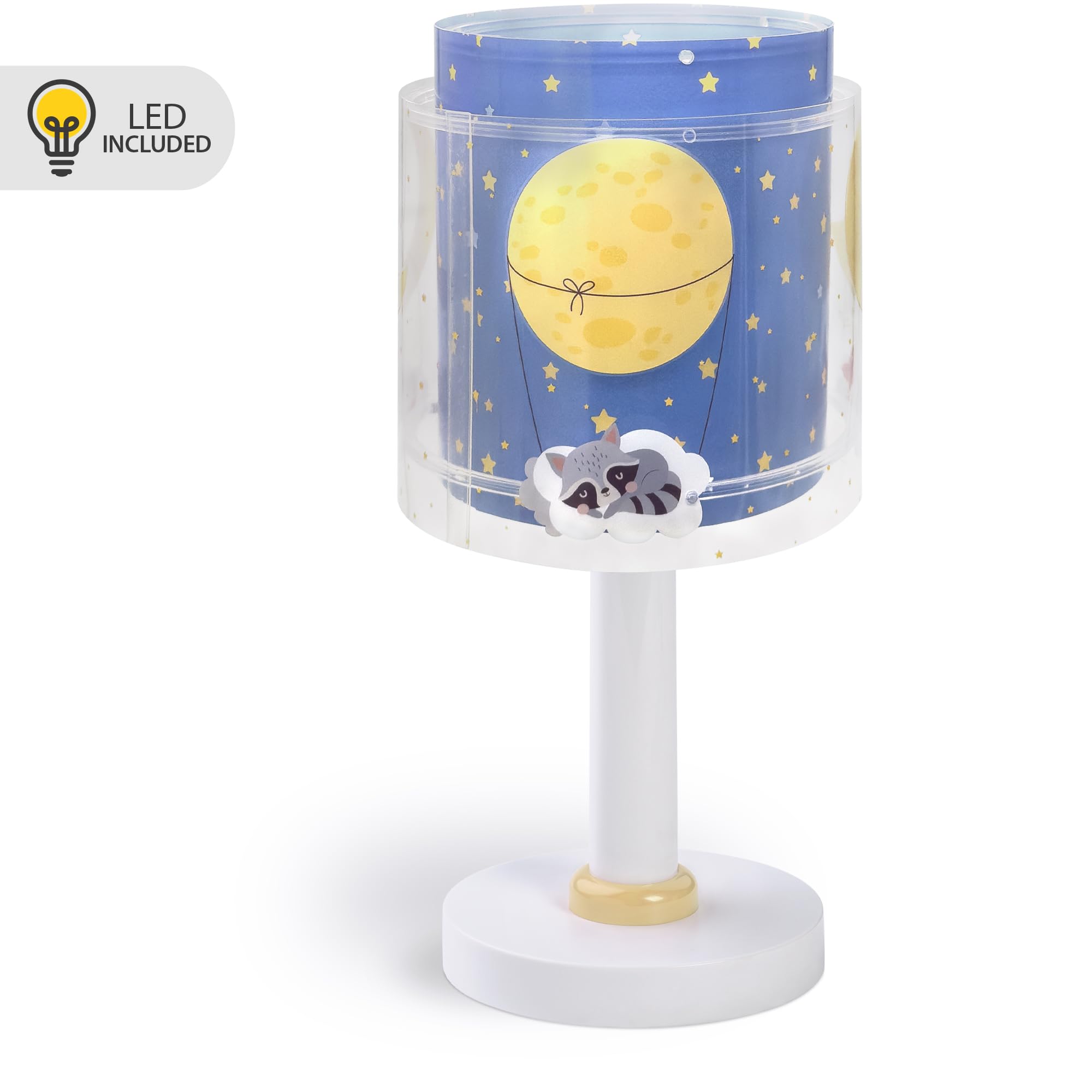 Dalber Lampada da tavolo per bambini, luce da comodino e da notte Moon Dreams animali luna nuvole stelle blu, 76631, G4-4W LED - Lampadina inclusa