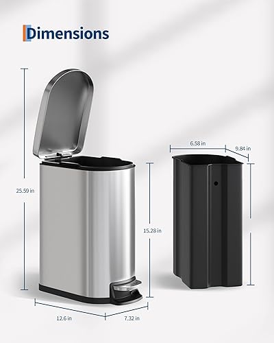 Miniatura 8 de Garvee Juego combinado de botes de basura de acero inoxidable de 13 galones (50 L) y 2.6 galones (10 litros), bote de basura inoxidable con tapa