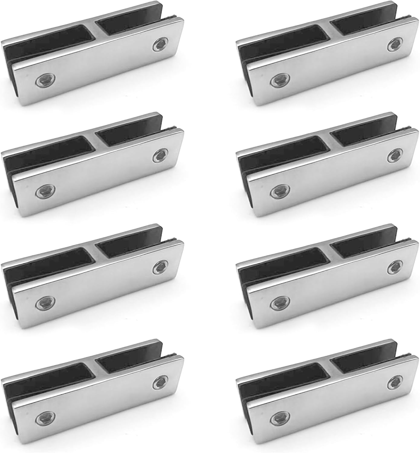 8PCS Matte Black 304 SS 180° Glass-to-Glass Railing Clamp Holder, Double Sided Bracket for 8-12mm Tempered Glass, Pool/Balcony/Stair Balustrade with Rubber Gaskets,Silver,10to12mm