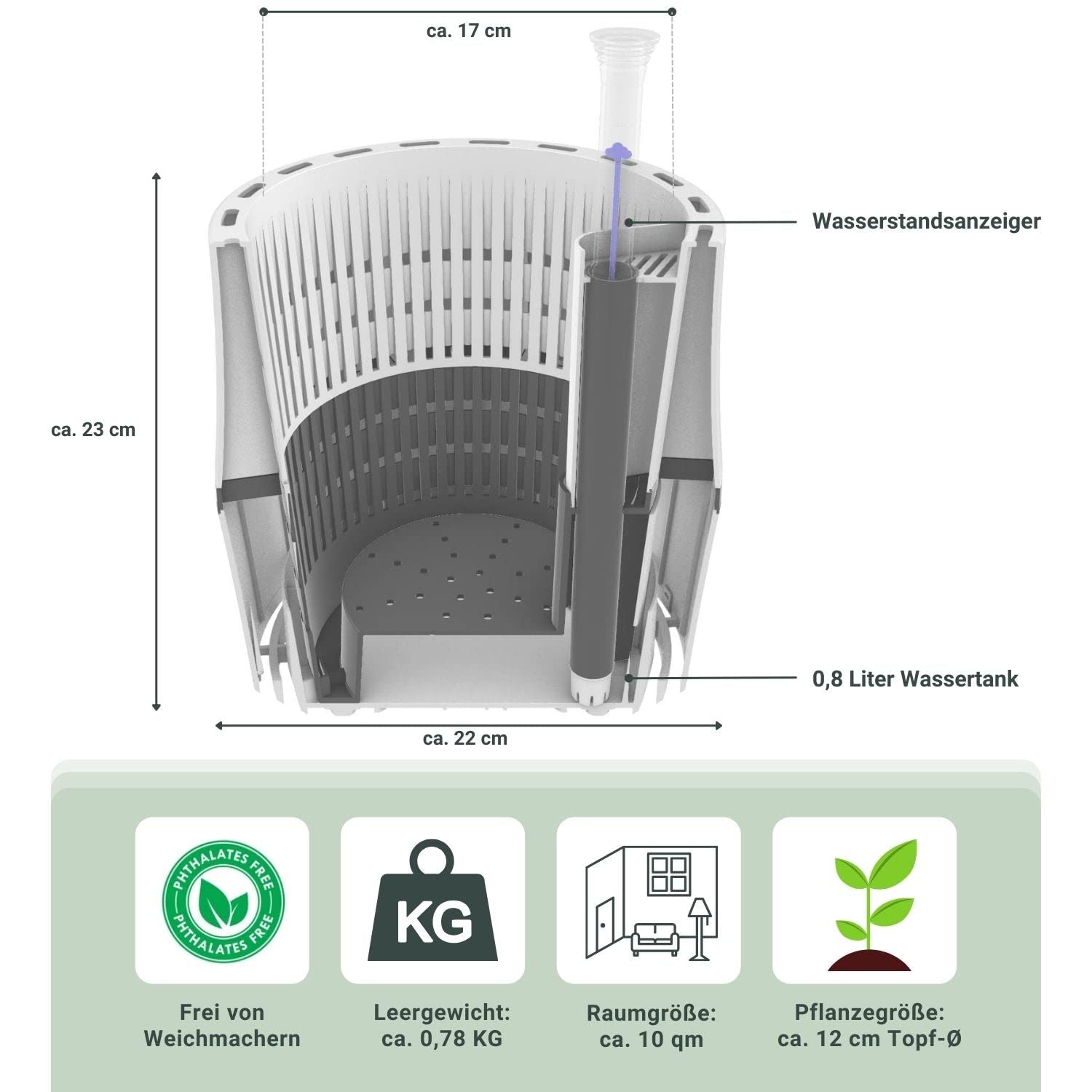 AIRY System oczyszczacza powietrza S z Bogenhanf i 3-litrowym Airy Base • Naturalny filtr powietrza usuwa szkodliwe substancje, alergeny i zapachy • Idealny do pomieszczeń o powierzchni ok. 10 m²