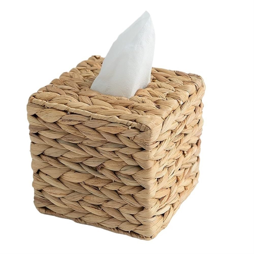 Aimanqi Square Tissue Box Holder With Cover, Wicker Tissues Cube Box Cover, Woven Facial Tissue Holder On Table And Bathroom(Square)