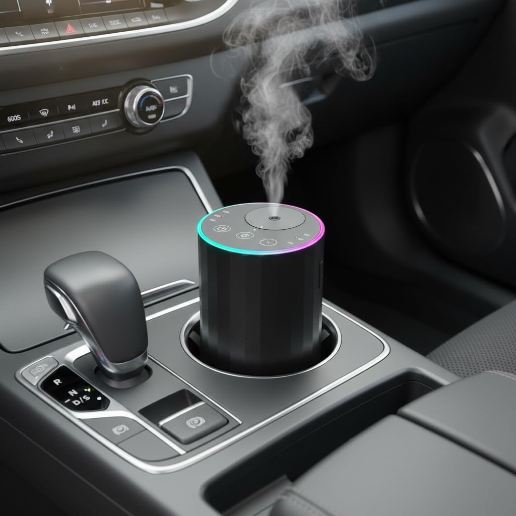 Diffusore senza acqua per oli essenziali per casa, funzionamento a batteria, senza fili, con temporizzazione e 3 livelli di nebbia, auto, camera da letto, ufficio, lega di alluminio nera (Schwarz)