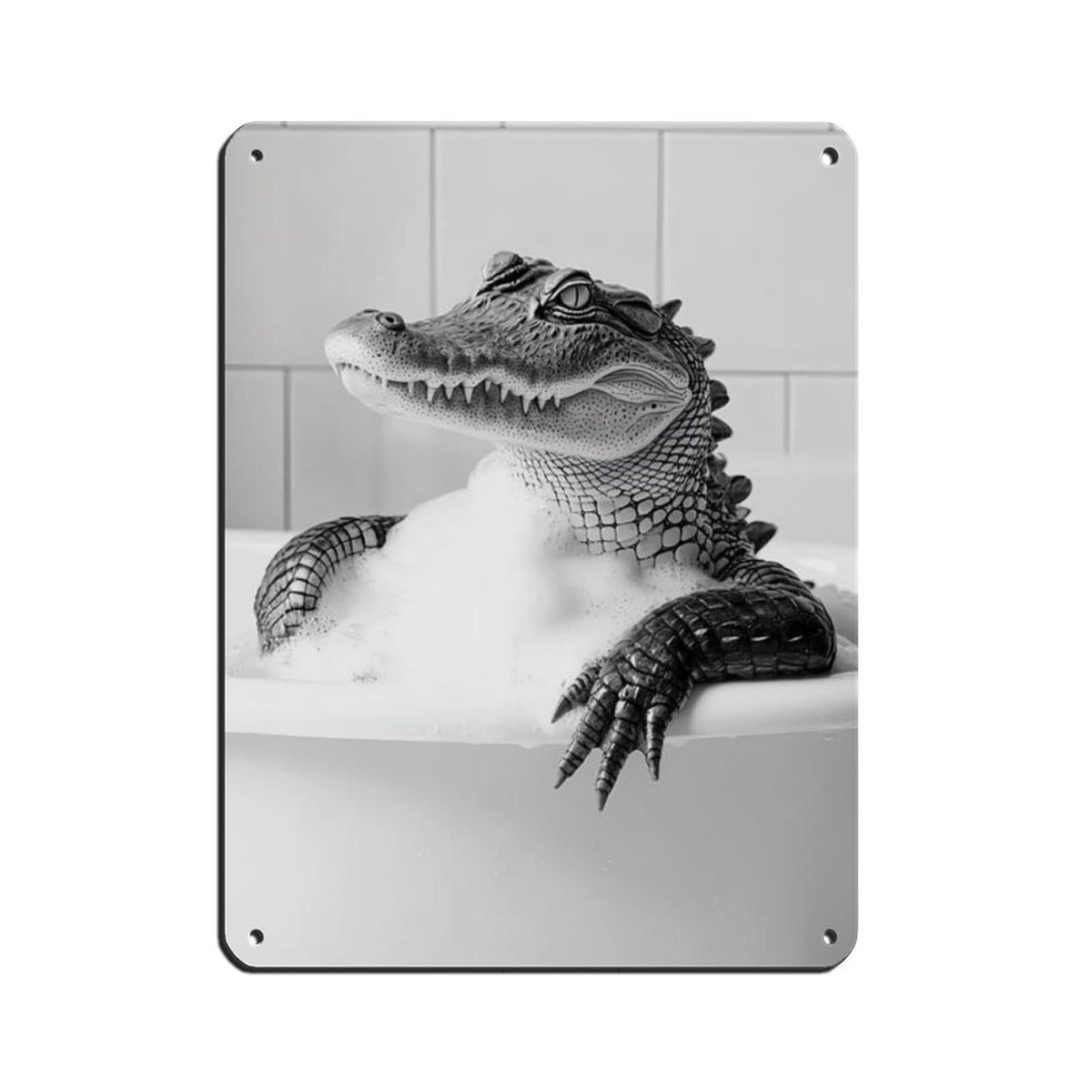 Crocodile in The Bathtub, Cute Bathroom Tin Sign Vintage Metal Pub Club Cafe Bar Home Wall Art Decoration Poster Retro 12x16inch(30x40cm)