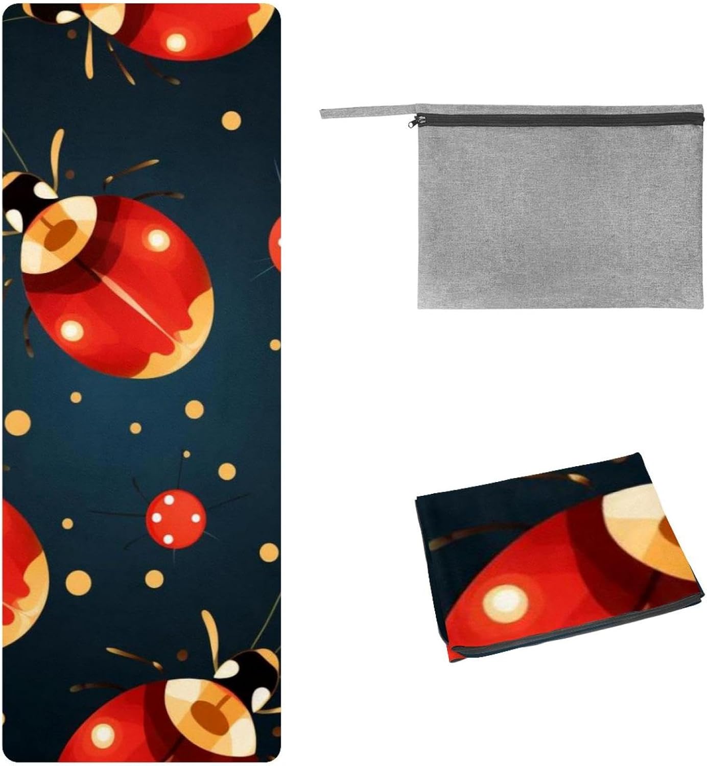 Yoga Towel, Ladybug Pattern Non Slip Sweat Absorbent Hot Yoga Mat Towel for Hot Yoga, Pilates and Fitness - 72.8" x 26.8"