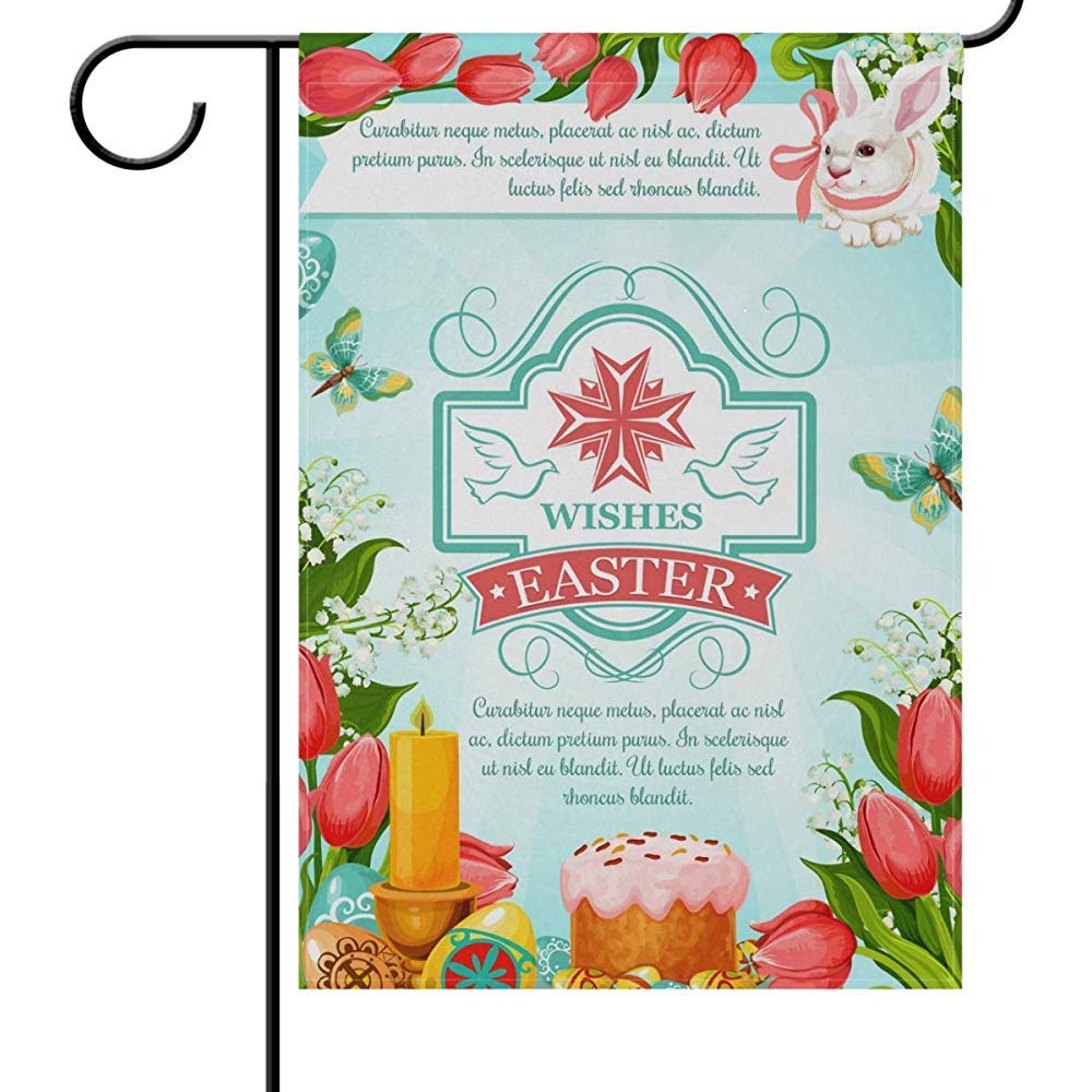 House Flag Spring Easter Eggs And Kulich Tulip Garden Flag Bunny And Candles Small Mini Ve Flags For Wedding Party Outside Welcome Double Side Garden Flag Banner Decoratio Holiday Outdoor Outside