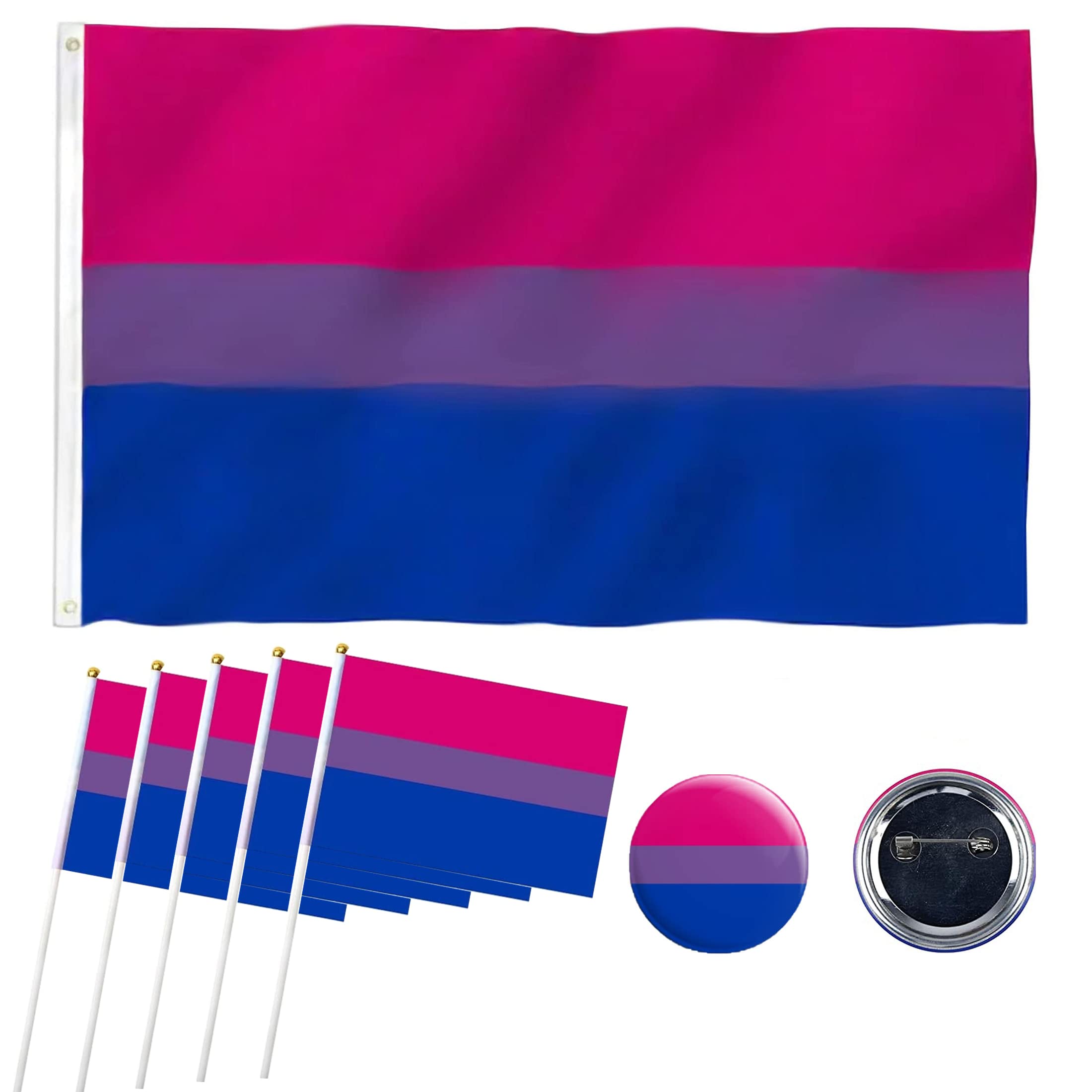 ZNDFTW Bisexual Flag, Bi Flag UV Fade Resistant Bisexual Pride Flags with Brass Grommets, Handheld Small Flags, Bisexual Accessories Pride Badge Set for Party Parades and Festival Celebrations, blue