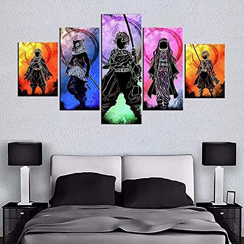 Demon Slayer Poster Anime Canvas Wall Art Kimetsu No Yaiba 5 Pieces HD Print Painting Tanjiro Nezuko Kamado Silhouette Decoration Pictures Modern for Living Bathroom Dining Room Home Decor Unframed