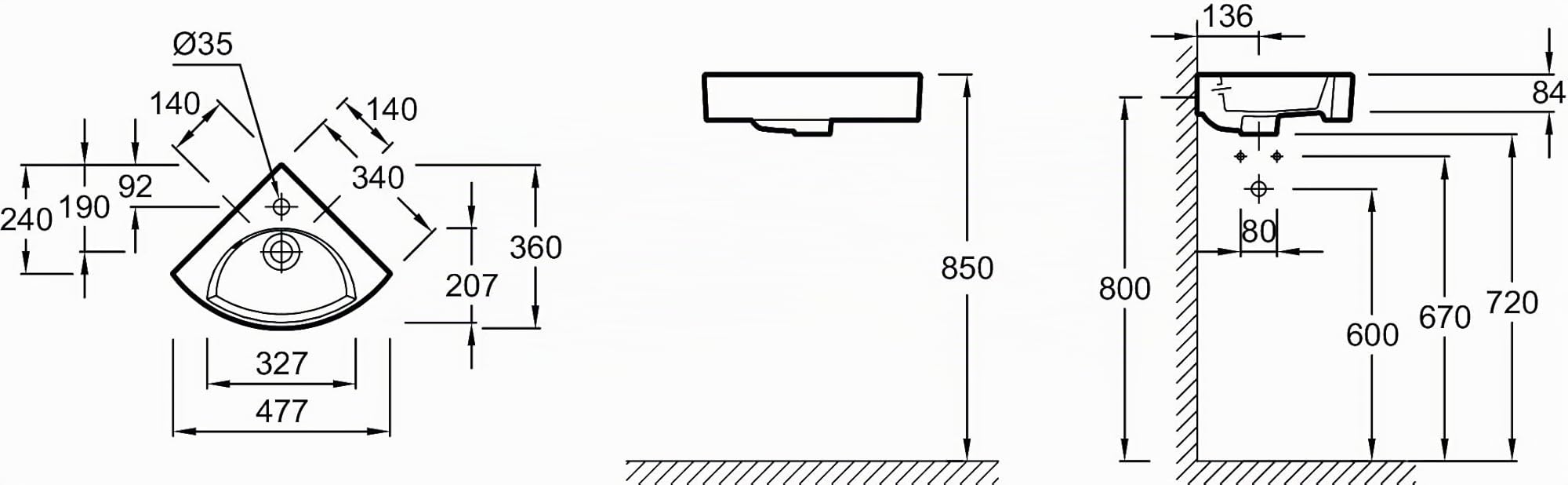 JACOB DELAFON Lave-mains d'angle d'angle Facile à nettoyer et à entretenir Un trou central pour robinetterie ODEON RIVE GAUCHE EGP112-00