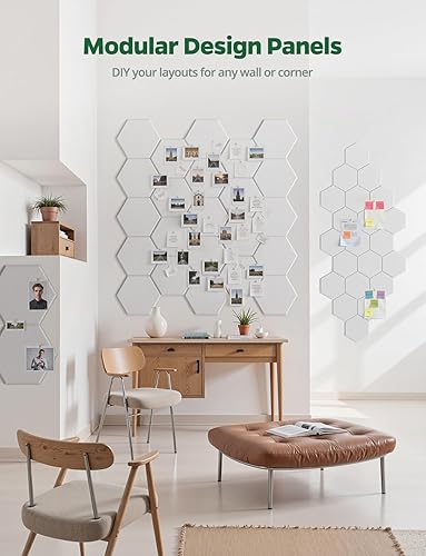 Miniatura 7 de Tablón de anuncios grande de 12 x 10 pulgadas, paquete de 12 tableros de corcho blanco para paredes, azulejos de fieltro hexagonal autoadhesivos,