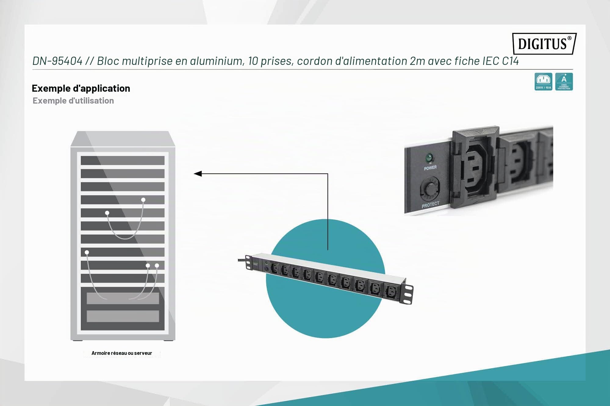 DIGITUS Multiprise 19 Pouces – 10 Prises C13 – 1U