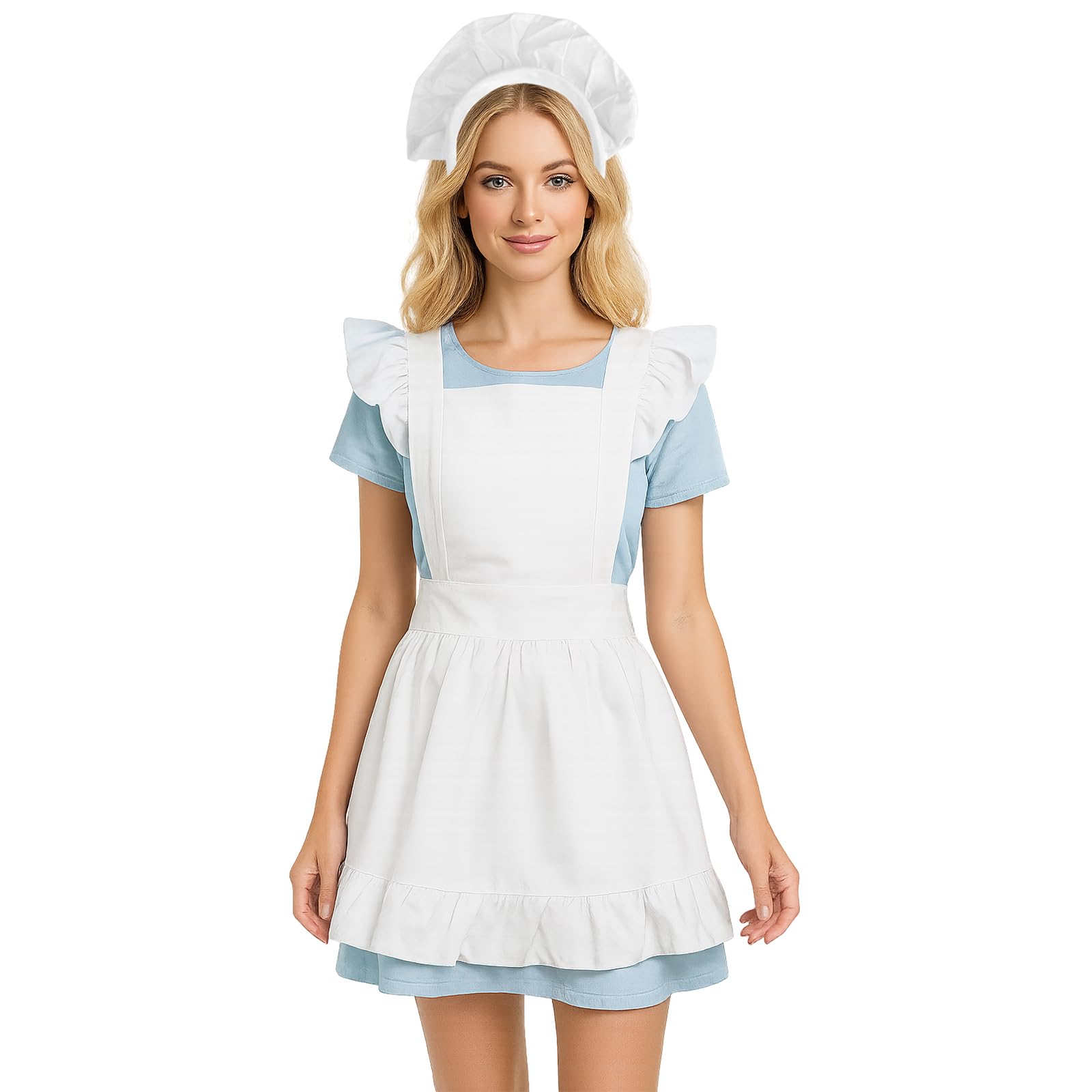 Aspire Retro Ruffle Apron with Headband, Adjustable Kitchen Cooking Apron for Women, Vintage Baking Apron Maid Costume - L
