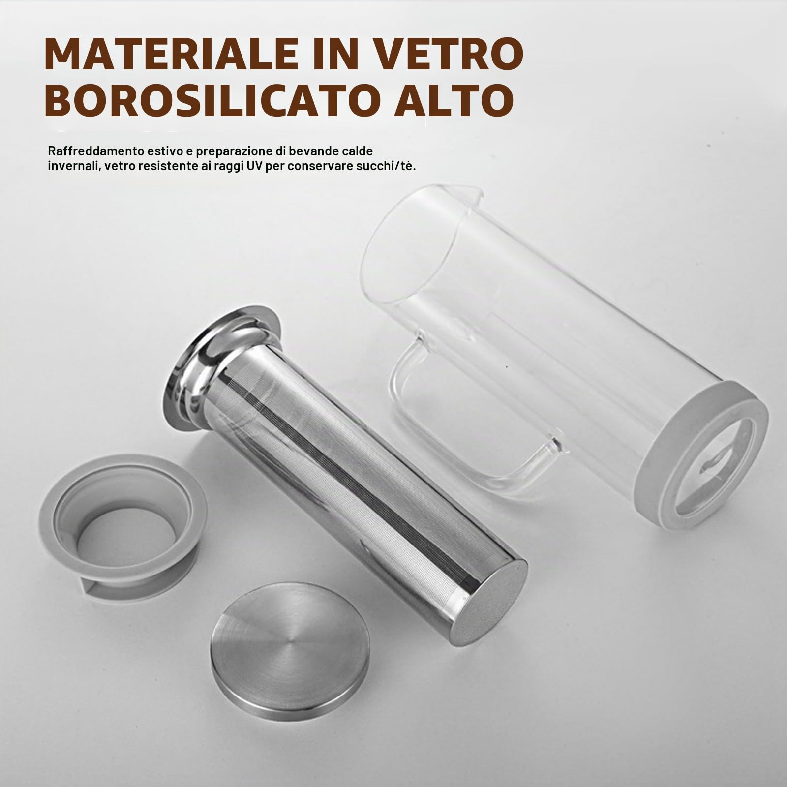 Cold Brew Caffettiera da 800 ml, Cold Brew Coffee Maker, caffettiera Cold Brew, coperchio con manico e filtro in acciaio inox, adatta per attività all'aperto, portatile, per caffè freddo, tè freddo