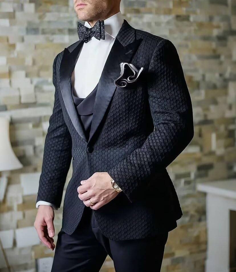 Mens Tuxedo Jacket Peak Lapel Honeycomb Suit Jacket Slim Fit Blazer Jacket for Prom Wedding 6