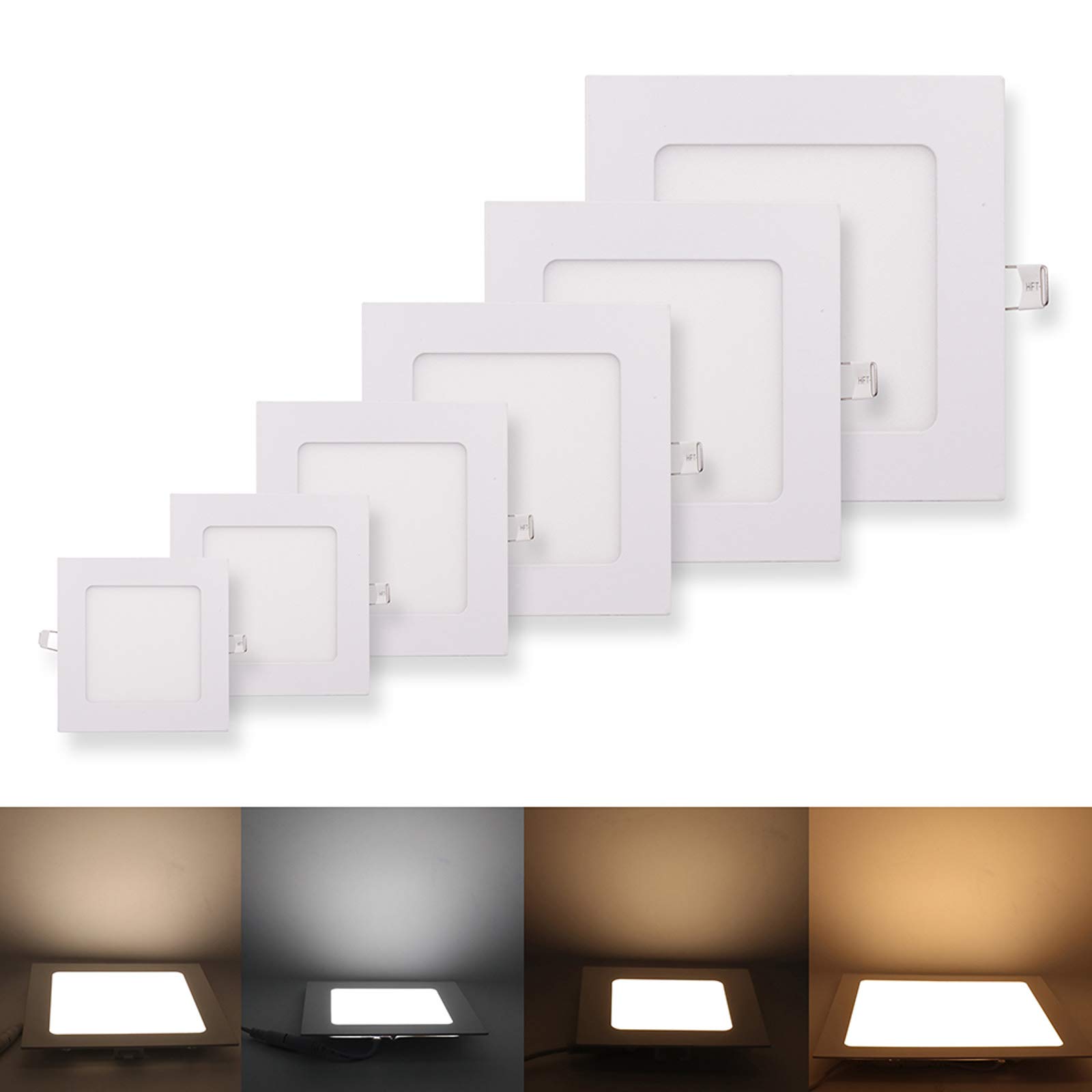GQL Dimmable Square Recessed LED Ceiling Flat Panel Down Light Ultra Slim Lamp (Cold White (6000-6500K), 12W)